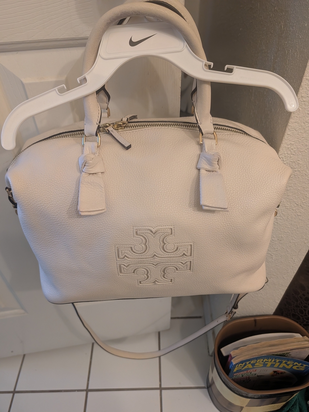 Tory Burch Cream Leather Satchel Bag